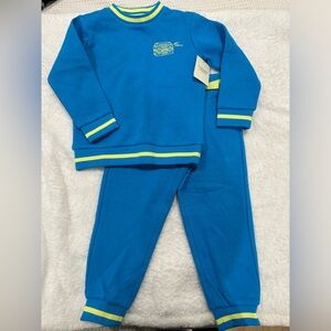 Blue and Yellow Embroidered Fleece Crewneck and Jogger Set